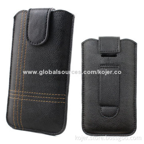 Hot Universal Leather Mobile Phone Pouches/Cases for iPhone 5 with Pull-tab, OEM Orders Welcomed